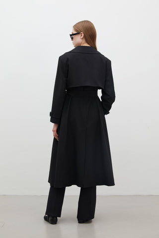 Paris Oversize Double-Breasted Trench Coat Black