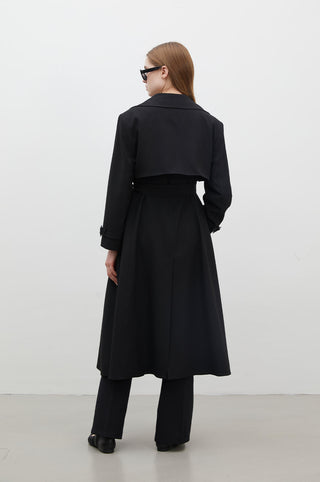Paris Oversize Double-Breasted Trench Coat Black