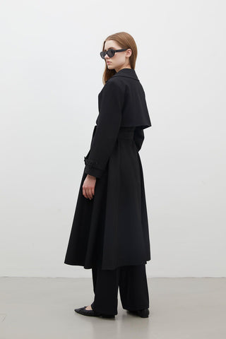 Paris Oversize Double-Breasted Trench Coat Black