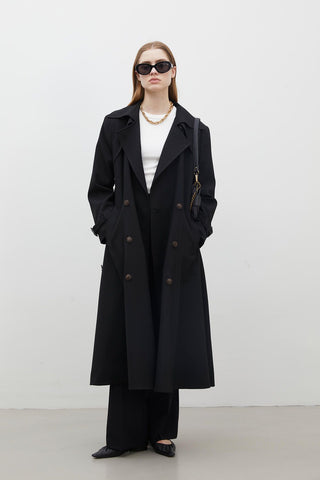 Paris Oversize Double-Breasted Trench Coat Black