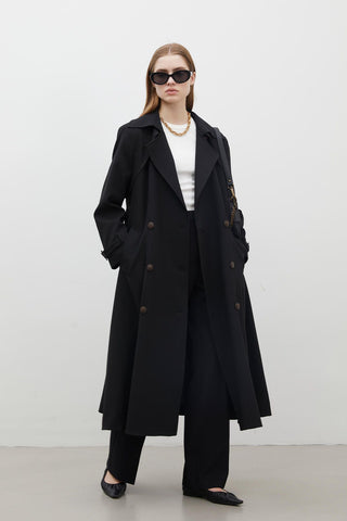 Paris Oversize Double-Breasted Trench Coat Black