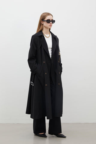 Paris Oversize Double-Breasted Trench Coat Black