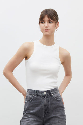 Ribbed Sleeveless Bodysuit Ecru