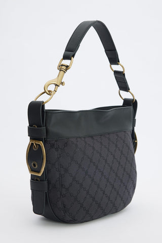 Gaby Faux Leather Detail Shoulder Bag Black