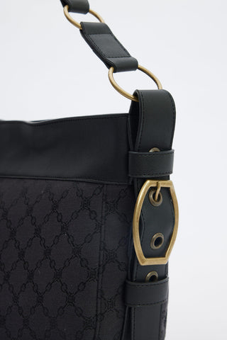 Gaby Faux Leather Detail Shoulder Bag Black