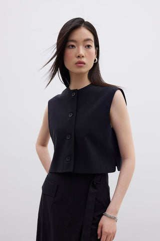 Front Buttoned Short Vest Black