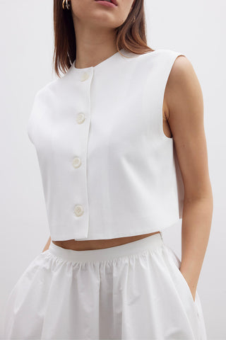 Front Buttoned Short Vest Ecru