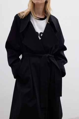 Oversize Wide Collar Trench Coat Black