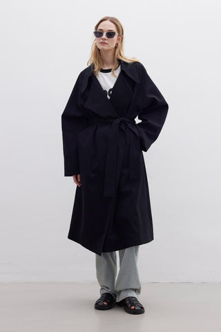 Oversize Wide Collar Trench Coat Black