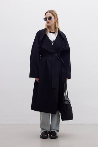 Oversize Wide Collar Trench Coat Black