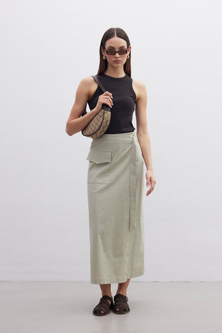 Wrap Pocket Detail Skirt Sage