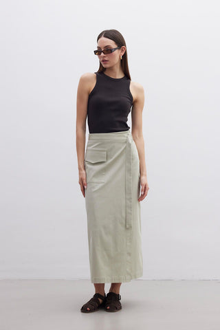 Wrap Pocket Detail Skirt Sage