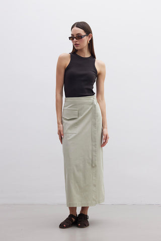 Wrap Pocket Detail Skirt Pistachio