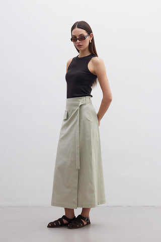 Wrap Pocket Detail Skirt Pistachio