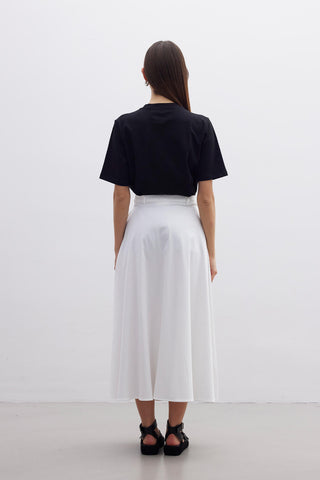 Belted Flare Skirt Ecru