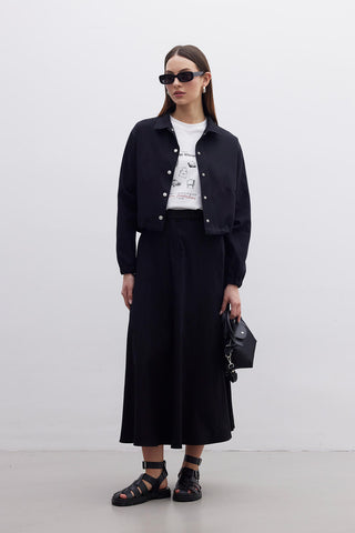 Belted Flared Skirt Black