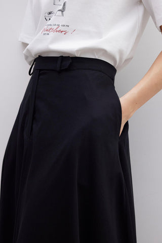 Belted Flared Skirt Black