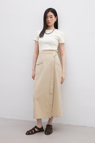 Wrap Pocket Detail Skirt Camel