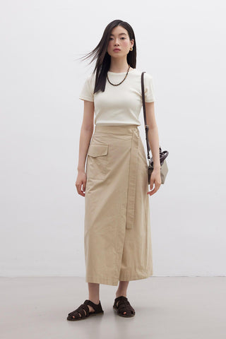 Wrap Pocket Detail Skirt Camel