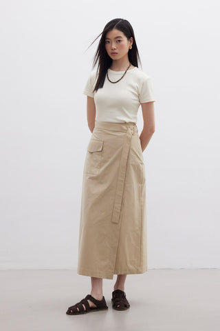 Wrap Pocket Detail Skirt Camel