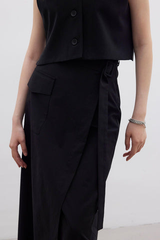 Wrap Pocket Detail Skirt Black