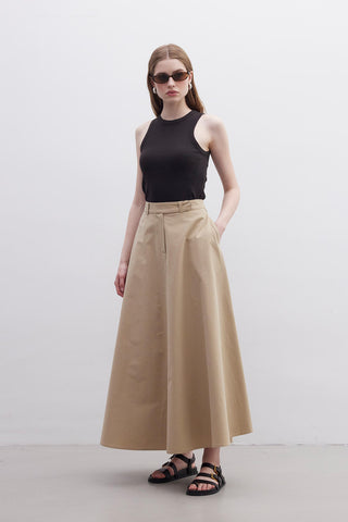 Belted Flare Skirt Camel