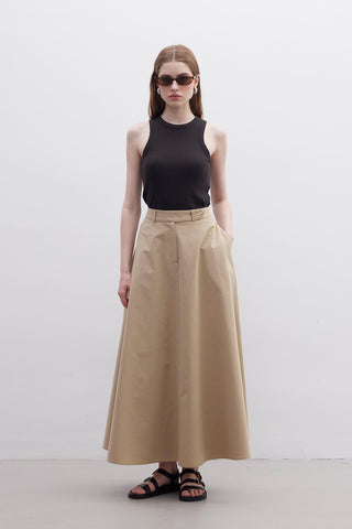 Belted Flare Skirt Camel