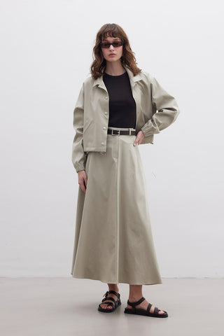 Belted Flared Skirt Green