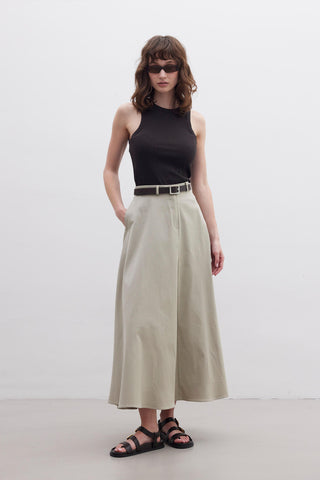 Belted Flare Skirt Green