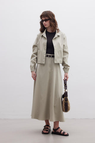 Belted Flared Skirt Green