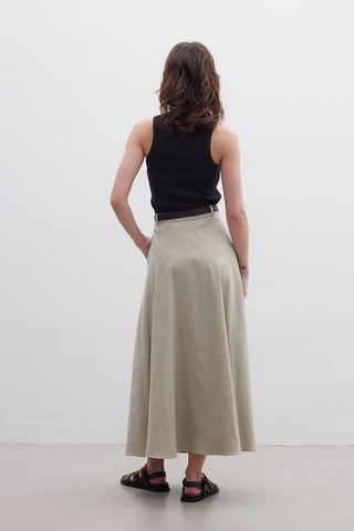 Belted Flared Skirt Green