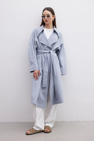 Oversize Wide Collar Trench Coat Indigo