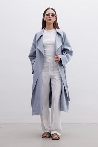 Oversize Wide Collar Trench Coat Indigo