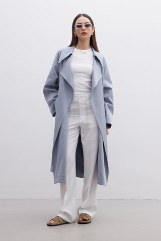 Oversize Wide Collar Trench Coat Indigo