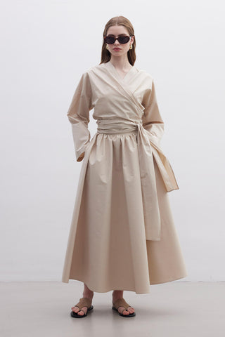 Kimono Stili Premium Gömlek Camel