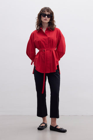Kemer Detaylı Gömlek Kırmızı