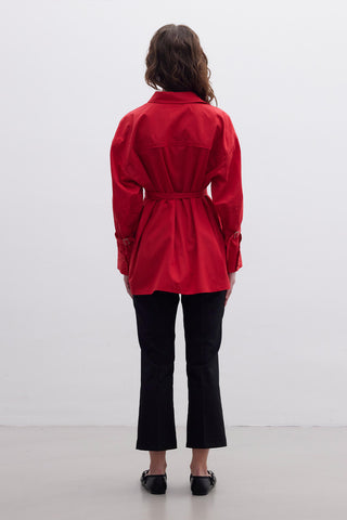 Kemer Detaylı Gömlek Kırmızı
