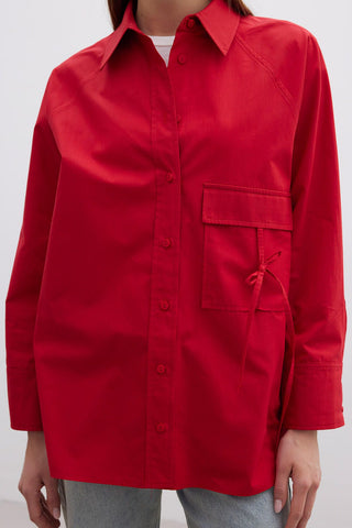 Pocket Tie Detail Shirt Red