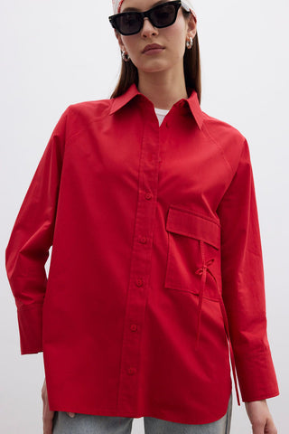 Pocket Tie Detail Shirt Red