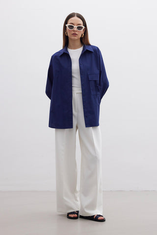 Pocket Tie Detail Shirt Navy Blue