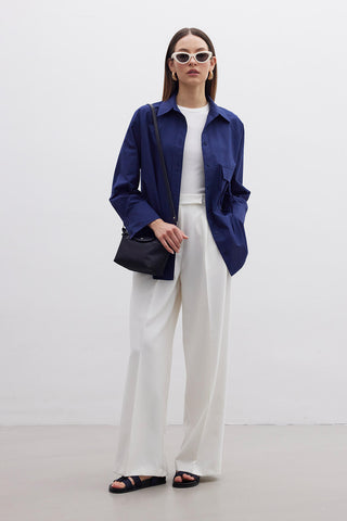 Pocket Tie Detail Shirt Navy Blue