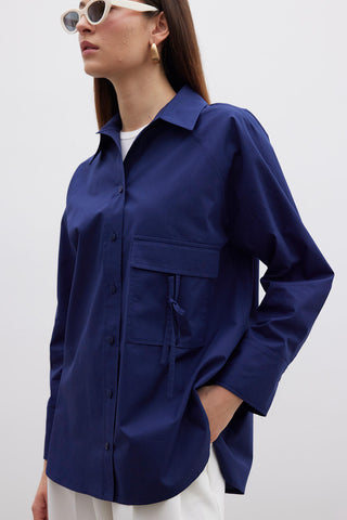 Pocket Tie Detail Shirt Navy Blue