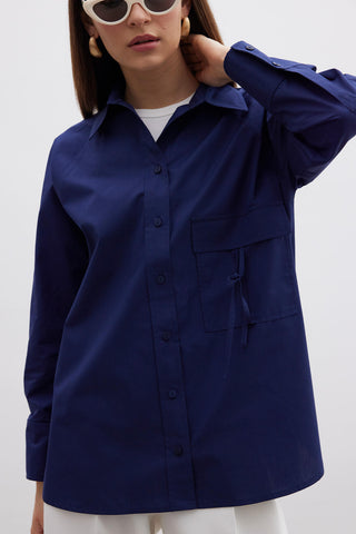 Pocket Tie Detail Shirt Navy Blue