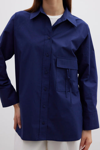 Pocket Tie Detail Shirt Navy Blue