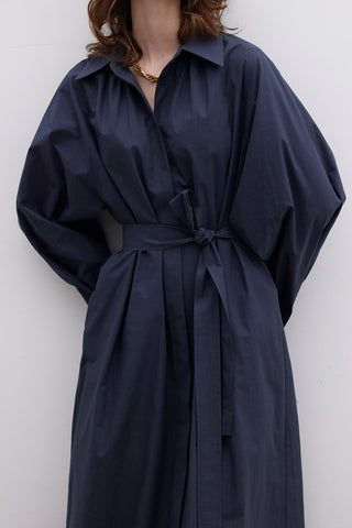 Premium Shirt Dress With Belt Navy Blue