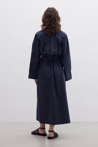 Premium Shirt Dress With Belt Navy Blue