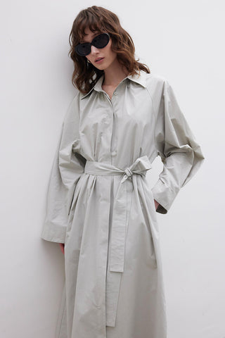 Premium Shirt Dress With Belt Green