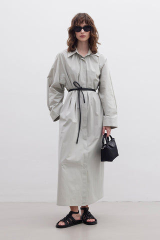 Premium Shirt Dress With Belt Green