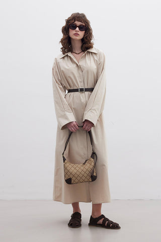 Premium Shirt Dress With Belt Camel