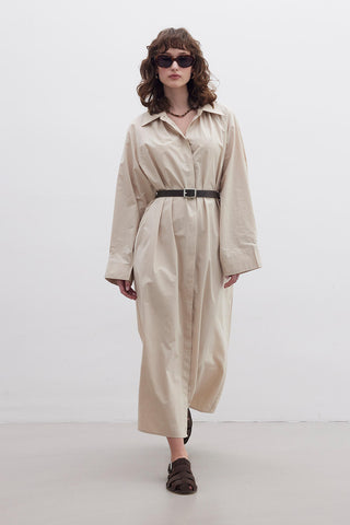 Premium Shirt Dress With Belt Camel